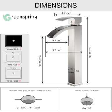 Greenspring Brushed Nickel Bathroom Faucet - Tall Waterfall Design, Easy Installation