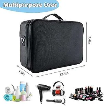 gzcz Travel Makeup Train Case 13.5 Inches Professional Makeup Bag Portable Cosmetic Case Organizer Brush Artist Storage Bag With Adjustable Dividers for Make Up Accessories (M-Black)