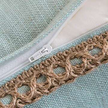 Phantoscope Farmhouse Solid Throw Decorative Pillow Cover Burlap Linen Trimmed Tailored Edges Outdoor Pillow Light Turquoise 18 x 18 inches, 45 x 45 cm
