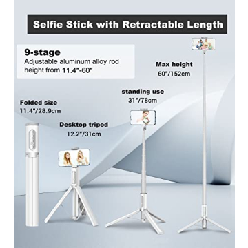 TONEOF Travel Tripod 60 Inch Selfie Stick with Remote