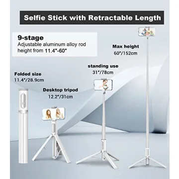 TONEOF Travel Tripod 60 Inch Selfie Stick with Remote