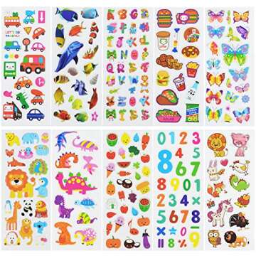 24 Sheets(500+) 3D Puffy Stickers for Toddlers Kids, Bulk Preschool Sticker Sheets for Reward, Craft...