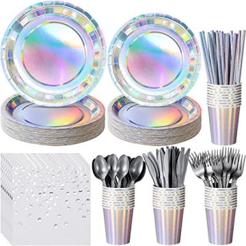 Iridescent Party Supplies Set for 25 Guests - Disposable