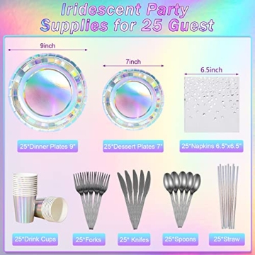 Iridescent Party Supplies Set for 25 Guests - Disposable