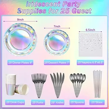 Iridescent Party Supplies Set for 25 Guests - Disposable