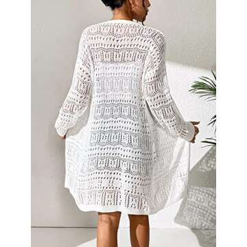 GORGLITTER Women's Crochet Cardigan Sweater Lightweight Open Front Long Sleeve Hollow Out Kimono Summer Cardigan