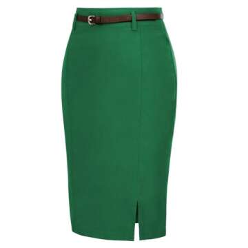 Kate Kasin Skirt Women's Business Casual Knee Length Bodycon Career Pencil Skirt with Belt Size M Da...