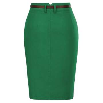 Kate Kasin Skirt Women's Business Casual Knee Length Bodycon Career Pencil Skirt with Belt Size M Dark Green