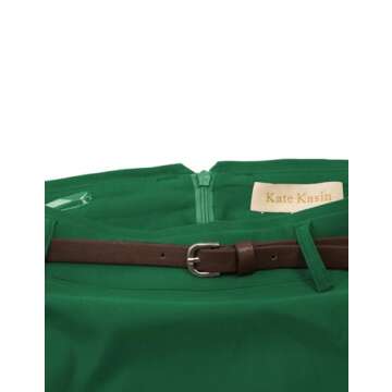 Kate Kasin Skirt Women's Business Casual Knee Length Bodycon Career Pencil Skirt with Belt Size M Dark Green