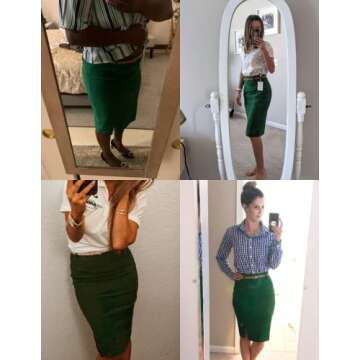 Kate Kasin Skirt Women's Business Casual Knee Length Bodycon Career Pencil Skirt with Belt Size M Dark Green