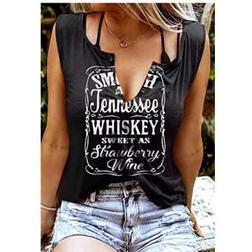 Smooth As Tennessee Whiskey Sweet As Strawberry Wine Shirt Ring Hole Sleeveless V-Neck Tank Top Wome...