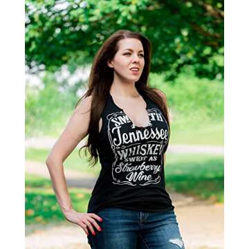 Smooth As Tennessee Whiskey Sweet As Strawberry Wine Shirt Ring Hole Sleeveless V-Neck Tank Top Womens Country Music Tee (Black, XX-Large)