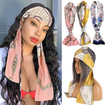 Leeven 3 Pieces Satin Edge Laying Scarf for Lace Wigs Non Slip Printed Headband Scarf for Hair Wrapp...