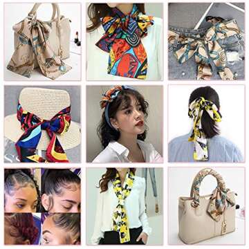 Leeven 3 Pieces Satin Edge Laying Scarf for Lace Wigs Non Slip Printed Headband Scarf for Hair Wrapping At Night 57"x5.5" Silky Wig Grip with Delicate Pattern for Makeup Wig Hat and Other Decoration