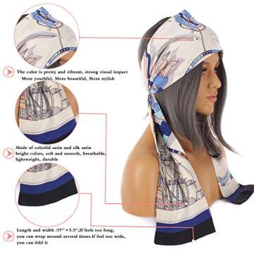 Leeven 3 Pieces Satin Edge Laying Scarf for Lace Wigs Non Slip Printed Headband Scarf for Hair Wrapping At Night 57"x5.5" Silky Wig Grip with Delicate Pattern for Makeup Wig Hat and Other Decoration