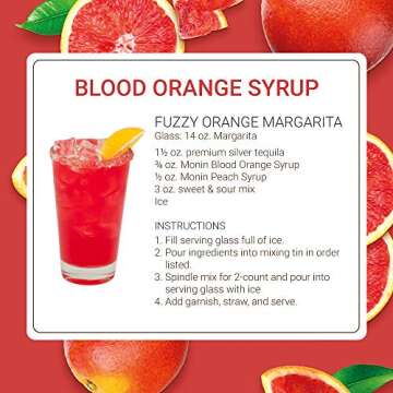 Monin - Blood Orange Syrup, Berry Citrus Flavor, Natural Flavors, Great for Cocktails, Mocktails, and Lemonades, Non-GMO, Gluten-Free (1 Liter)