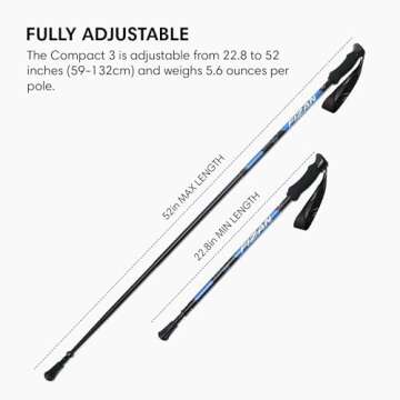 Fizan Compact 3 Trekking Poles – 5.6 oz Ultralight, Backpacking, Thru Hiking Poles, Adjustable, Collapsible, Customized Fit, EVA Grips, Aluminum Walking Sticks (Compact 3 / EVA/Blue)