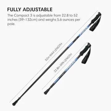 Fizan Compact 3 Trekking Poles – 5.6 oz Ultralight, Backpacking, Thru Hiking Poles, Adjustable, Collapsible, Customized Fit, EVA Grips, Aluminum Walking Sticks (Compact 3 / EVA/Blue)