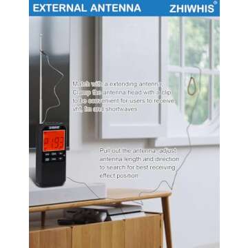 ZHIWHIS Portable Radio, AM FM Stereo SW NOAA Weather VHF Receiver with Alerts, Rechargeable DSP Pocket Radios with 9.85Ft Wire Antenna, 900mAh/396Presets/Alarm Clock/Sleep Timer for Walking ZWS-878