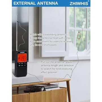 ZHIWHIS Portable Radio, AM FM Stereo SW NOAA Weather VHF Receiver with Alerts, Rechargeable DSP Pocket Radios with 9.85Ft Wire Antenna, 900mAh/396Presets/Alarm Clock/Sleep Timer for Walking ZWS-878