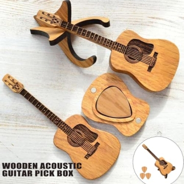 Stylish Wooden Guitar Pick Box with Stand and Picks