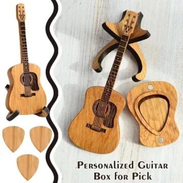 Stylish Wooden Guitar Pick Box with Stand and Picks