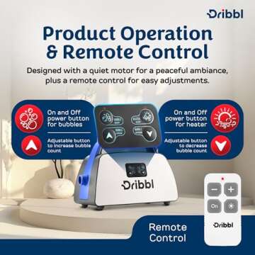 Dribbl Electric Bubble Massage Bathtub Mat – Non-Slip Full-Body Waterproof Hot Tub Spa Mat for Bath with Heater, Motorized Air Pump, and Remote Control, 6-Speed Adjustable Massage, Blue