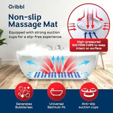 Dribbl Electric Bubble Massage Bathtub Mat – Non-Slip Full-Body Waterproof Hot Tub Spa Mat for Bath with Heater, Motorized Air Pump, and Remote Control, 6-Speed Adjustable Massage, Blue