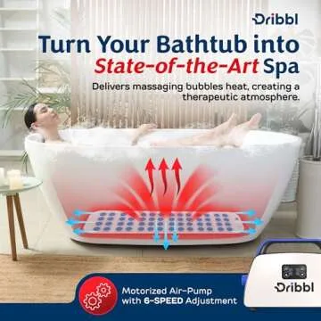 Dribbl Electric Bubble Massage Bathtub Mat – Non-Slip Full-Body Waterproof Hot Tub Spa Mat for Bath with Heater, Motorized Air Pump, and Remote Control, 6-Speed Adjustable Massage, Blue