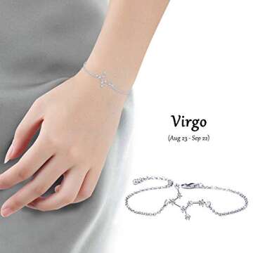 BOCHOI Constellations Silver Virgo Zodiac Sign Bracelet for Women Bracelet Astrology Horoscope CZ Je...