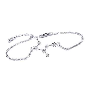 BOCHOI Constellations Silver Virgo Zodiac Sign Bracelet for Women Bracelet Astrology Horoscope CZ Jewelry Gift for BFF Bridesmaid Birthday Adjustable Chain 6+2IN