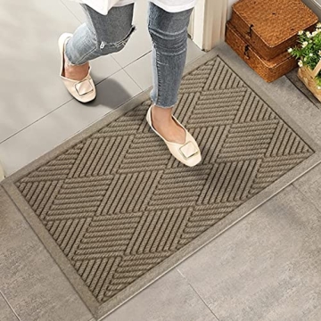 HIYARD Sturdy Front Door Mat, Absorbent Muddy Dirt Resist Welcome Door Mats Outdoor Indoor, Stain an...