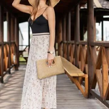 Straw Purse Top Handle Clutch Bag, Woven Beach Shoulder Crossbody Bag Raffia Handbag Raffia Summer V...