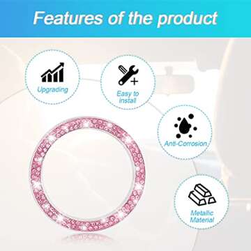 Car Bling Crystal Rhinestone Engine Start Ring Decals, 2 Pack Car Push Start Button Cover/Sticker, Key Ignition Knob Bling Ring, Sparkling Car Interior Accessories for Women (Pink1)