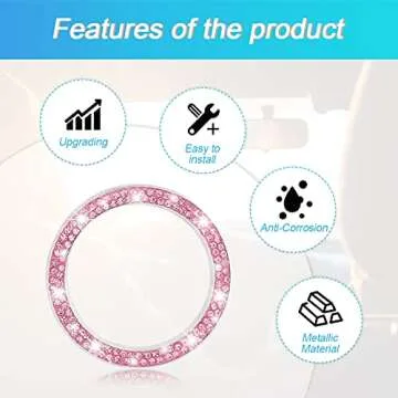 Car Bling Crystal Rhinestone Engine Start Ring Decals, 2 Pack Car Push Start Button Cover/Sticker, Key Ignition Knob Bling Ring, Sparkling Car Interior Accessories for Women (Pink1)