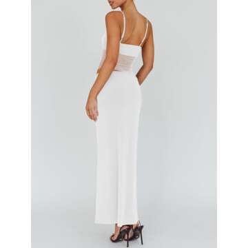 Fisoew Womens 2 Piece Skirt Dress Set Summer Sheer Mesh Ruched Camisole Tops Maxi Skirts Sexy Bodyco...