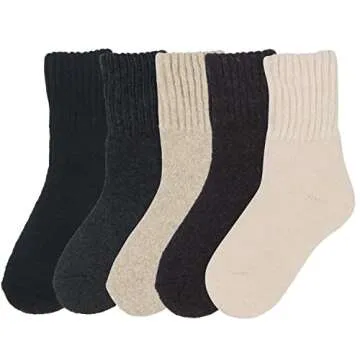 BomKinta Women Winter Solid Boots Socks Thick Warm Wool Socks Cozy Crew Socks for Women Christmas Gift, Black Cream Gray Beige Brown, Medium