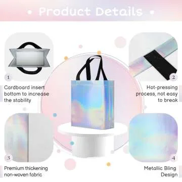 cabzymx 9 Pcs Glossy Small Iridescent Gift Bags in Bulk, 8x3.9x9.8 In Non-woven Reusable Party Bags with Sturdy Bases for Birthday, Weddings, Easter, Holiday, Party
