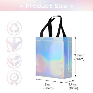 cabzymx 9 Pcs Glossy Small Iridescent Gift Bags in Bulk, 8x3.9x9.8 In Non-woven Reusable Party Bags with Sturdy Bases for Birthday, Weddings, Easter, Holiday, Party