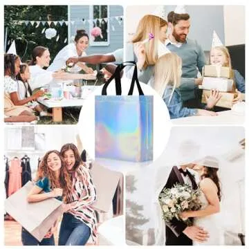 cabzymx 9 Pcs Glossy Small Iridescent Gift Bags in Bulk, 8x3.9x9.8 In Non-woven Reusable Party Bags with Sturdy Bases for Birthday, Weddings, Easter, Holiday, Party