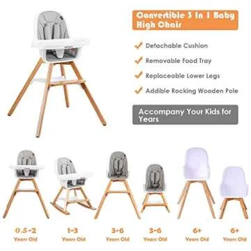 BABY JOY 3 in 1 High Chair, Baby Eat & Grow Convertible Wooden High Chair/Rocking Chair/Booster Seat...
