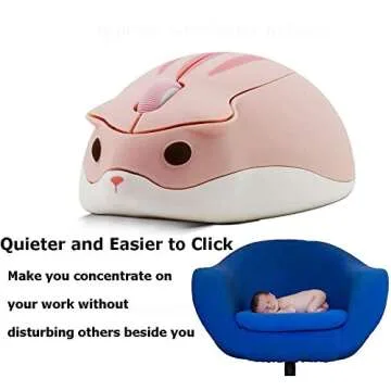 2.4GHz Wireless Mouse Cute Hamster Shape Less Noice Portable Mobile Optical 1200DPI USB Mice Cordless Mouse for PC Laptop Computer Notebook MacBook Kids Girl Men Women Adults Gift (Pink)