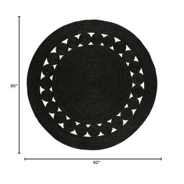SAFAVIEH Natural Fiber Collection Area Rug - 5' Round, Black, Handmade Boho Charm Farmhouse Jute, Id...
