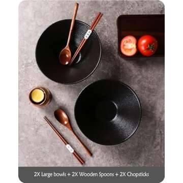 Lareina Ramen Bowls with Chopsticks - 60 Oz, Set of 2