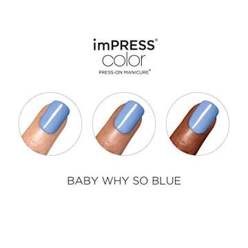 KISS imPRESS No Glue Mani Press On Nails, Color, 'Baby why so Blue', Blue, Short Size, Squoval Shape, Includes 30 Nails, Prep Pad, Instructions Sheet, 1 Manicure Stick, 1 Mini File