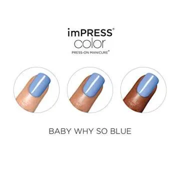 KISS imPRESS No Glue Mani Press On Nails, Color, 'Baby why so Blue', Blue, Short Size, Squoval Shape, Includes 30 Nails, Prep Pad, Instructions Sheet, 1 Manicure Stick, 1 Mini File