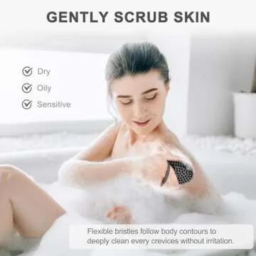 FREATECH Silicone Body Scrubber with Loop Handle, Gentle Exfoliating Body Cleansing Brush for Use in the Shower or Bath, More Hygienic Than Loofah, Easy to Clean, Long-lasting, Black