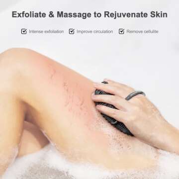 FREATECH Silicone Body Scrubber with Loop Handle, Gentle Exfoliating Body Cleansing Brush for Use in the Shower or Bath, More Hygienic Than Loofah, Easy to Clean, Long-lasting, Black