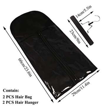 2 PCS Hair Extensions Storage Bag, Folding Storage Bags for Wig with Wooden Hanger,Dust Proof Portab...