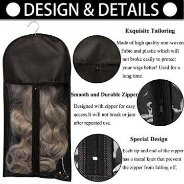2 PCS Hair Extensions Storage Bag, Folding Storage Bags for Wig with Wooden Hanger,Dust Proof Portable Wig Storage Bag Hair Extension Carrier Holder With Strong Durable Zipper (Black)